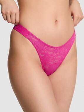 PINK Bling Lacie Logo Scoop Thong color: Pink Fire